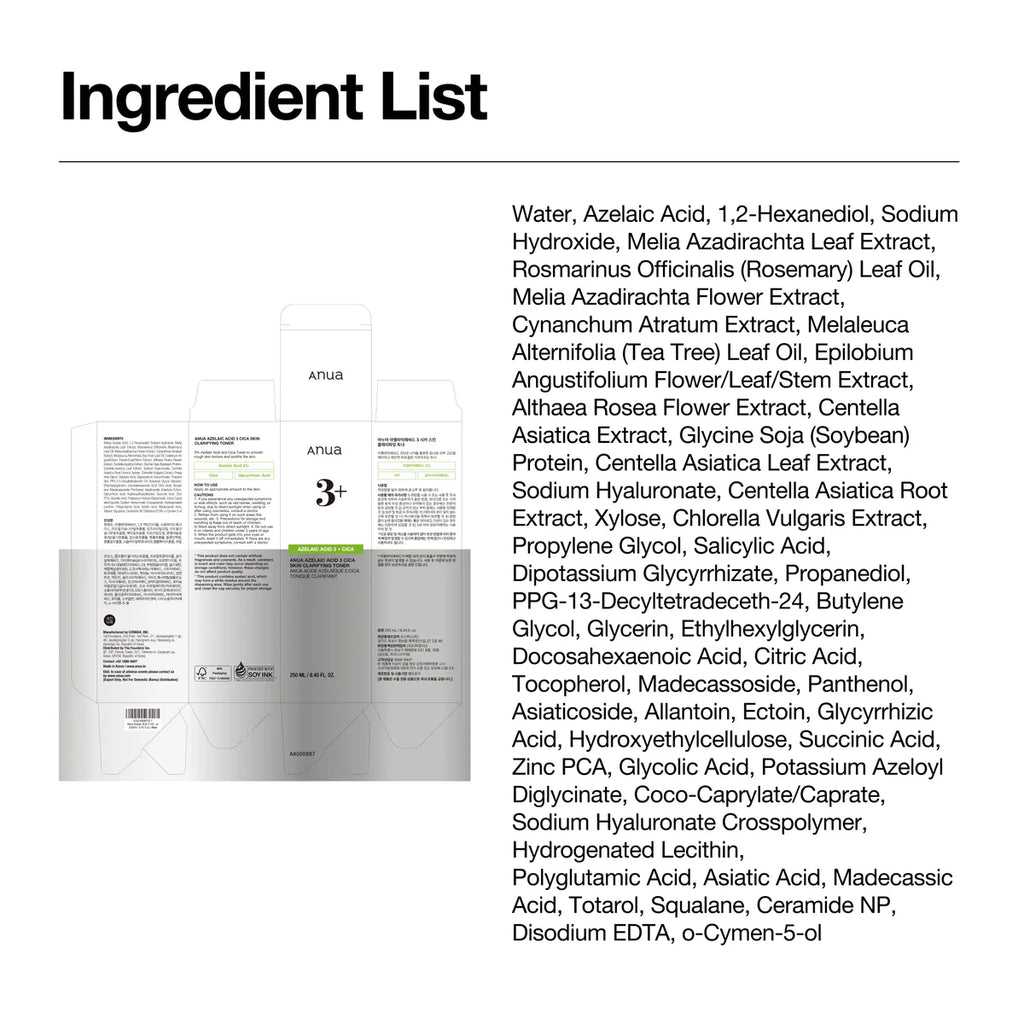 ANUA Azelaic 3 Cica Skin Clarifying Toner 250ml