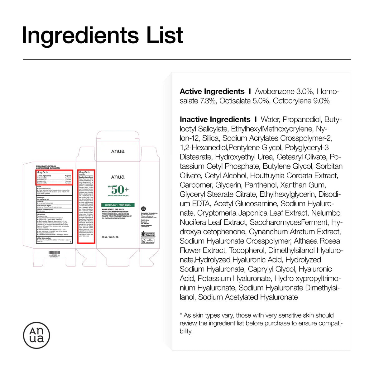 ANUA Heartleaf Silky Moisture Mild Sunscreen 50ml