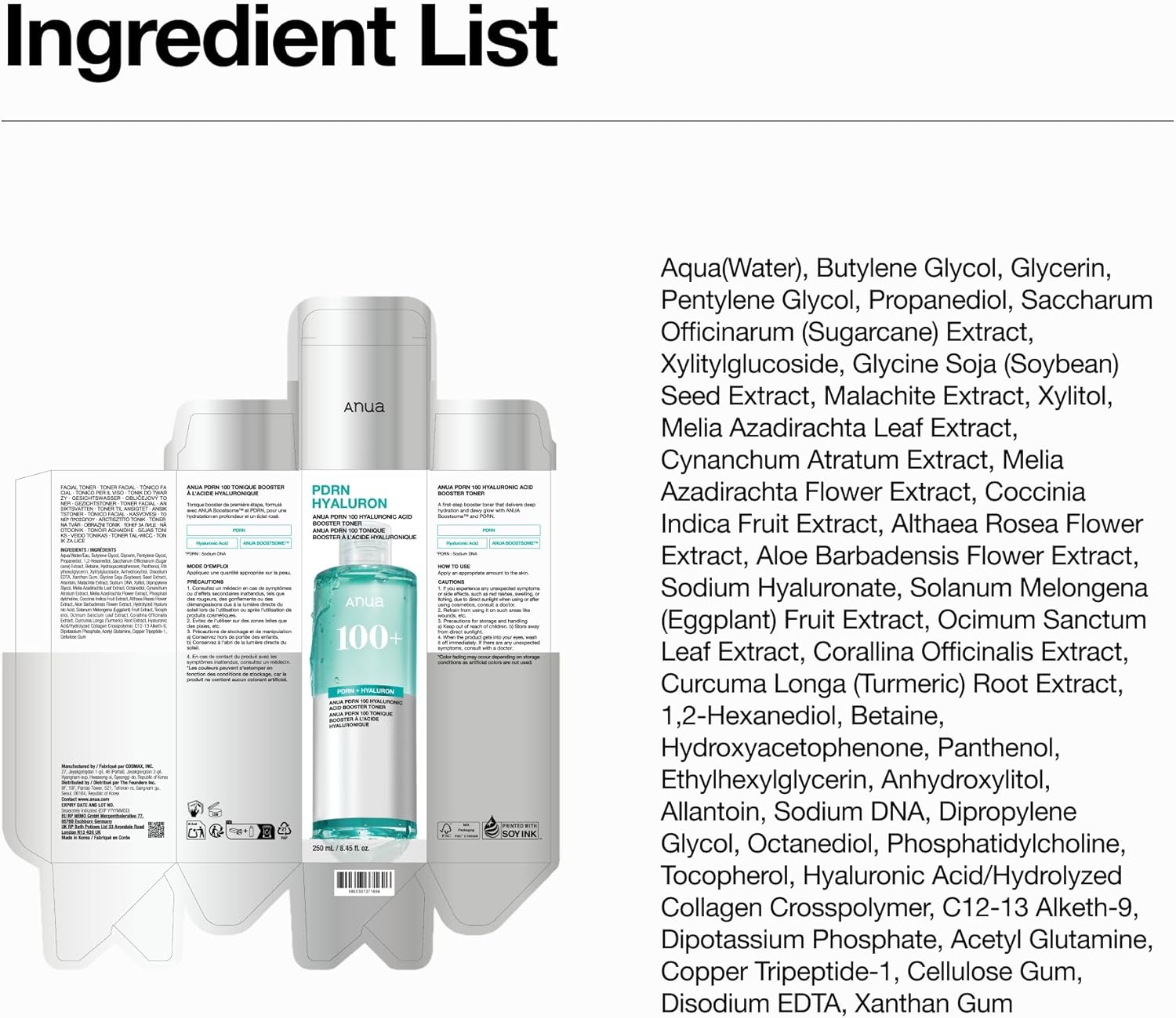 ANUA PDRN 100 Hyaluronic Acid Booster Toner 250ml