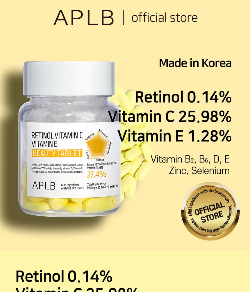 APLB Retinol Vitamin C Vitamin E Beauty Tablet (30 tabletas)