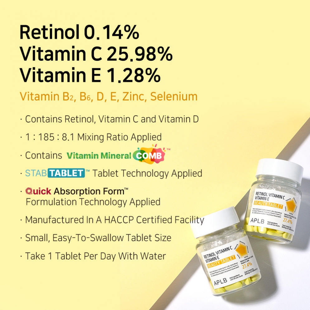 APLB Retinol Vitamin C Vitamin E Beauty Tablet (30 tabletas)
