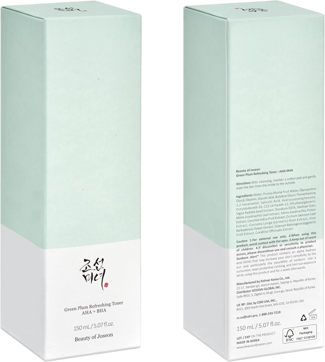 BEAUTY OF JOSEON Green Plum Refreshing Toner : AHA + BHA 150ml
