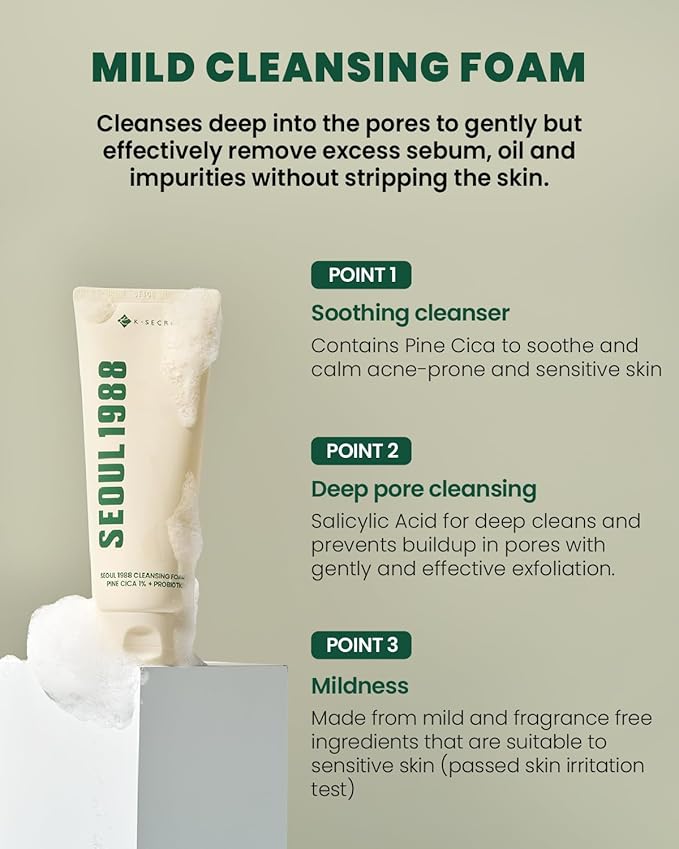 K-SECRET SEOUL 1988 Cleansing Foam : Pine Cica 1% + Probiotics 150ml