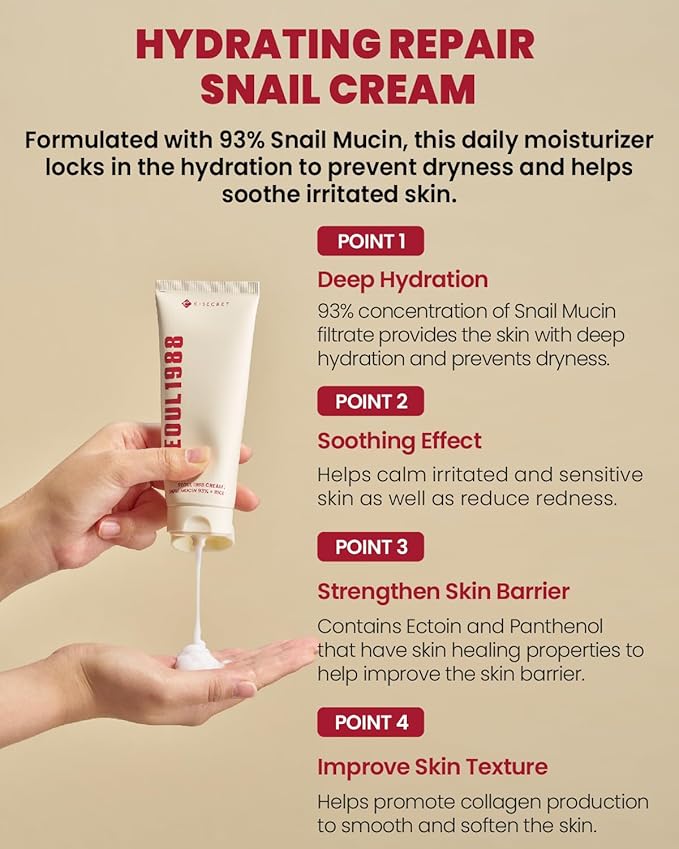 K-SECRET SEOUL 1988 Cream : Snail Mucin 93% + Rice 100ml