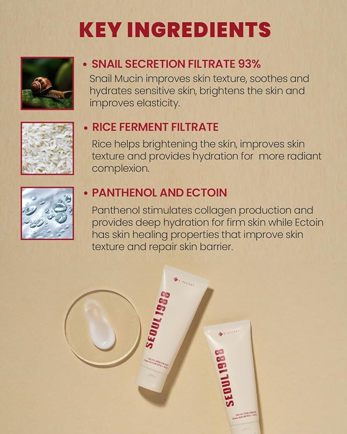 K-SECRET SEOUL 1988 Cream : Snail Mucin 93% + Rice 100ml