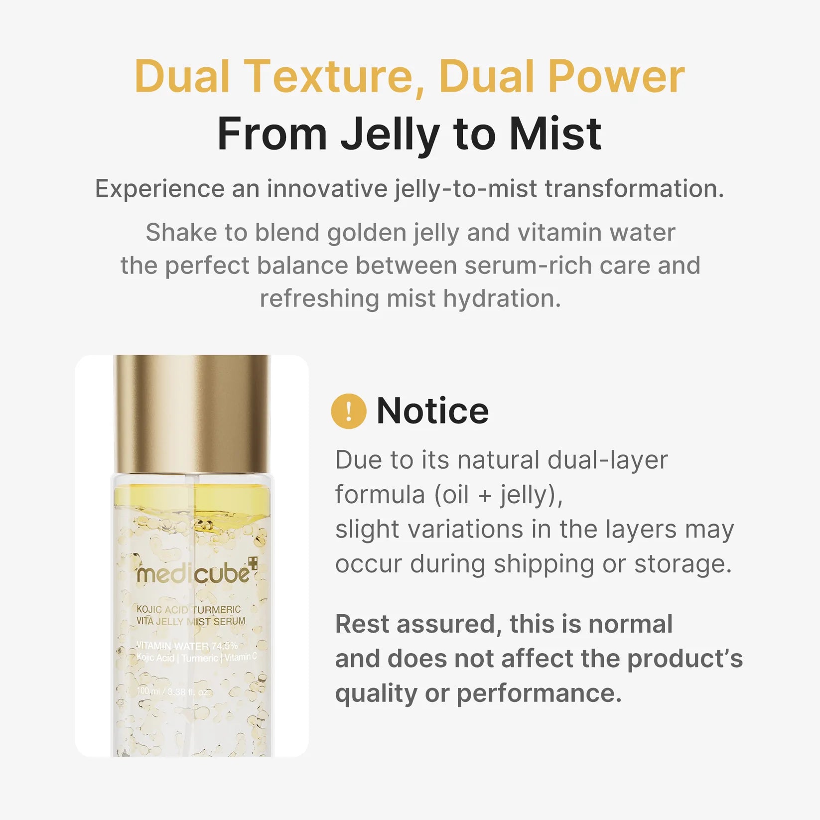 MEDICUBE Kojic Acid Turmeric Vitamin Gold Jelly Mist Serum 100ml